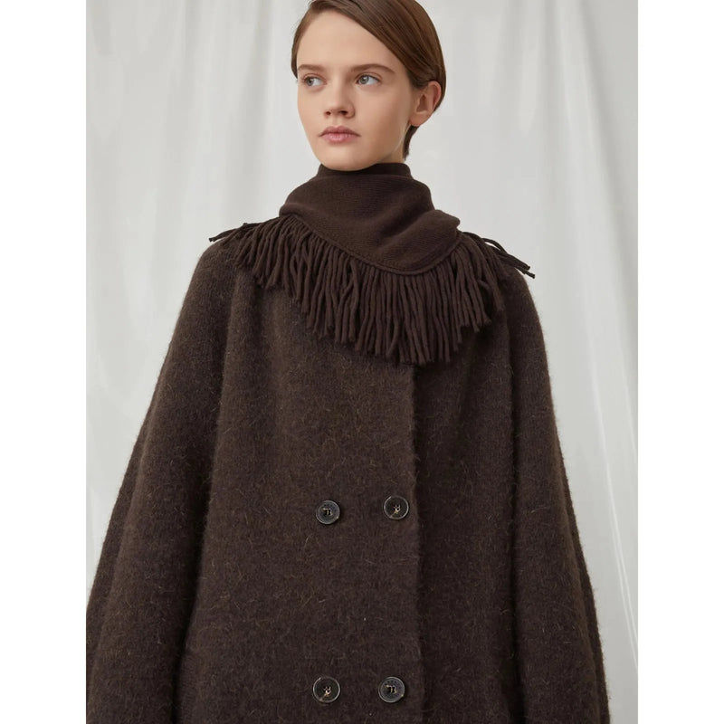 SCALPO Wool Cashmere Mix Fringed Scarf Dark Brown