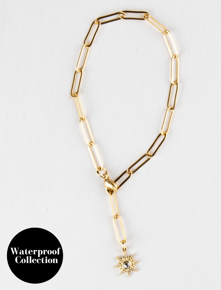 Natasha Adjustable Waterproof Bracelet with Starburst Gold Plated