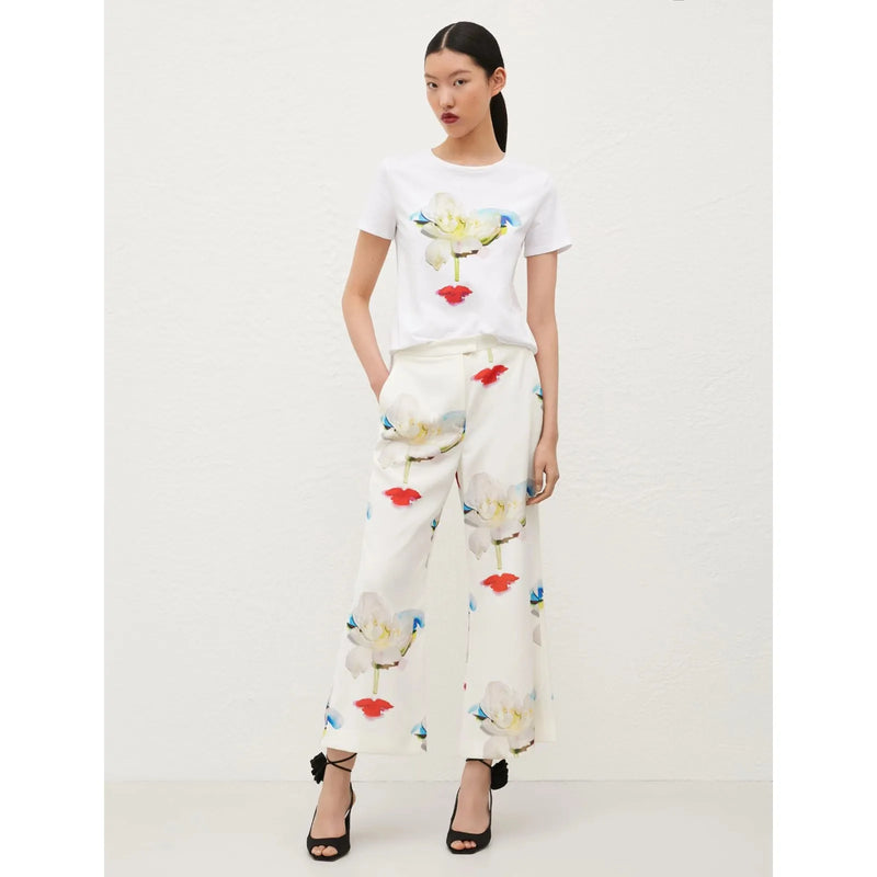 DILUVIO Floral Print Cotton T-Shirt White