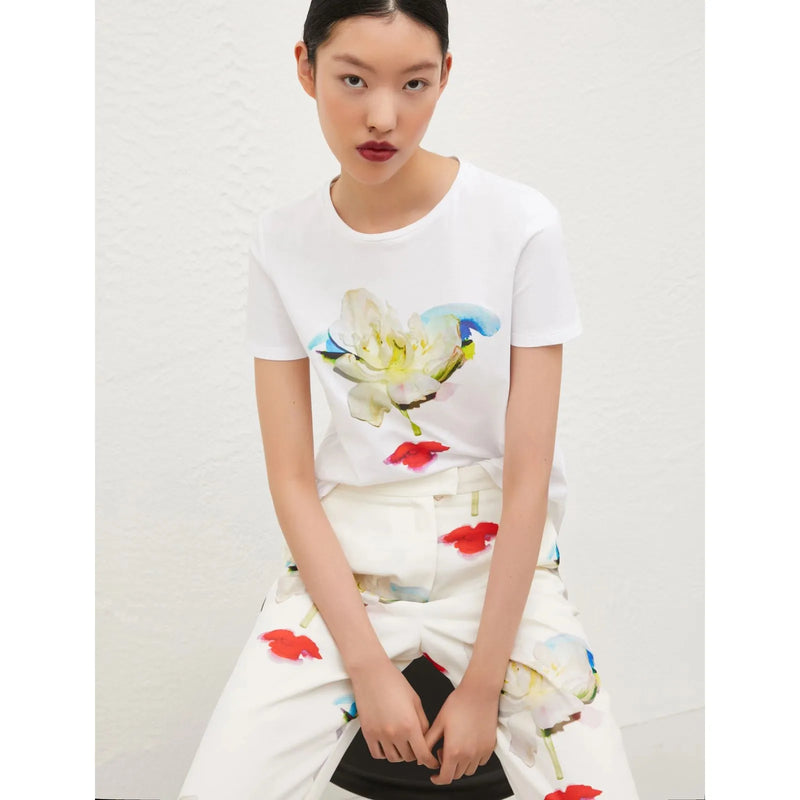 DILUVIO Floral Print Cotton T-Shirt White