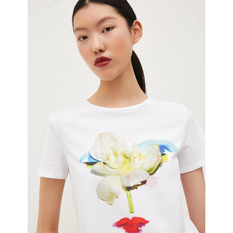 DILUVIO Floral Print Cotton T-Shirt White