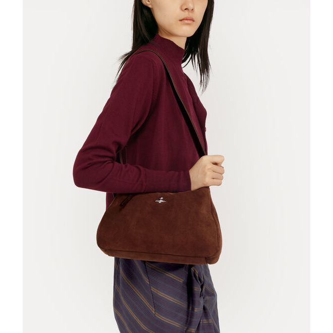 Kate Suede Shoulder Bag Chocolate Brown