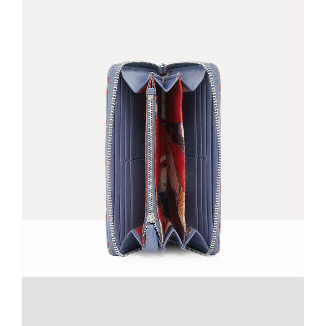 Classic Zip Round Saffiano Wallet Blue/Orange Tartan