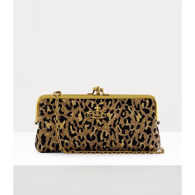 Leopard Double Frame Purse with Chain