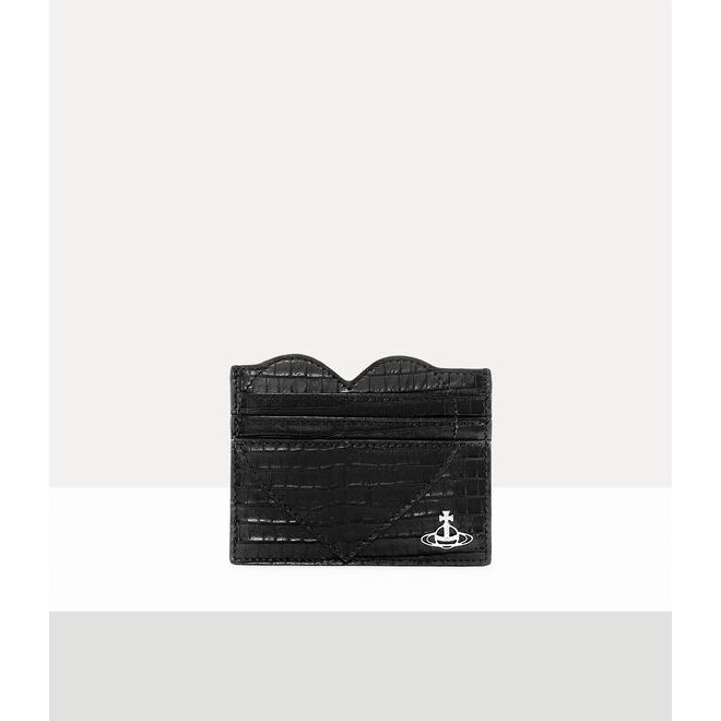 Heart Croc Embossed Card Holder Black Croc