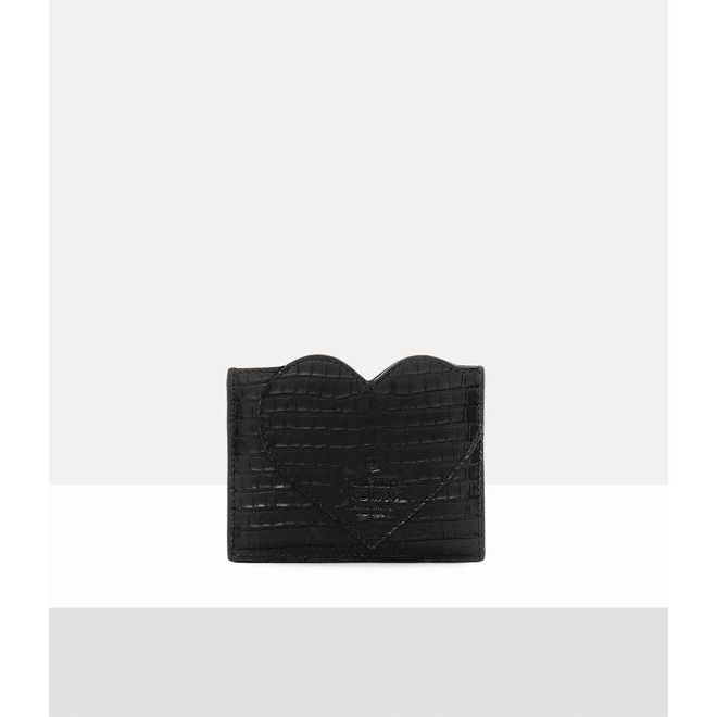 Heart Croc Embossed Card Holder Black Croc