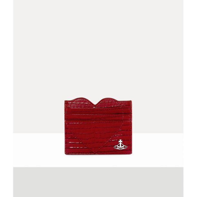 Heart Croc Embossed Card Holder Red Croc