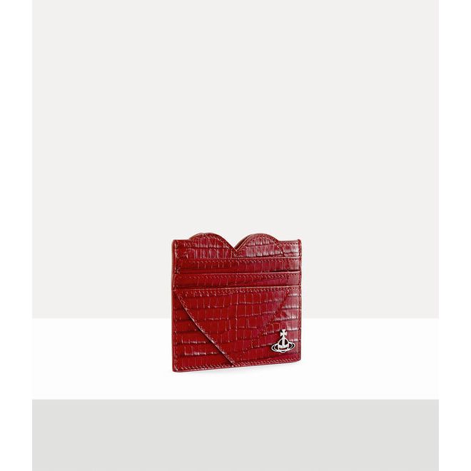 Heart Croc Embossed Card Holder Red Croc