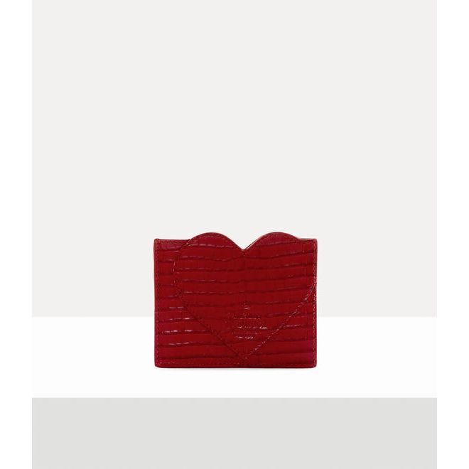Heart Croc Embossed Card Holder Red Croc