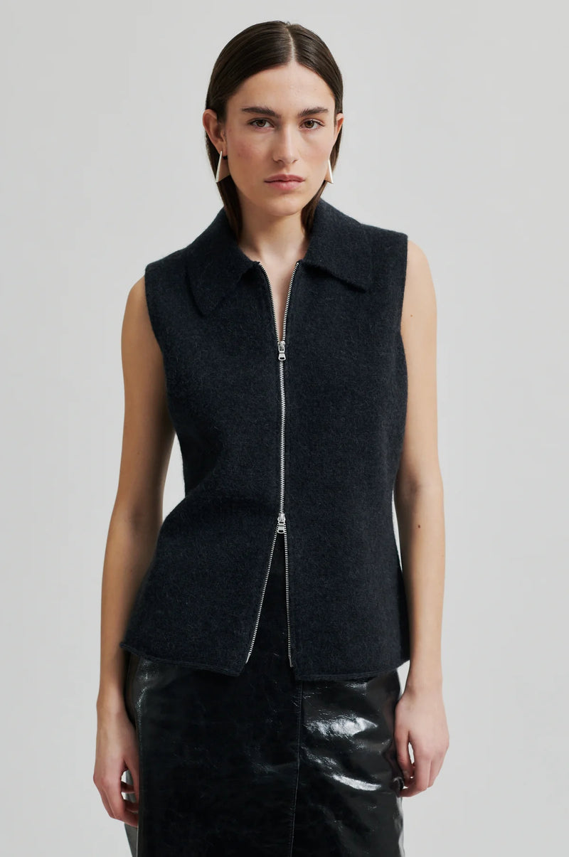 Aware Knitted Zip Waistcoat Dark Grey Melange