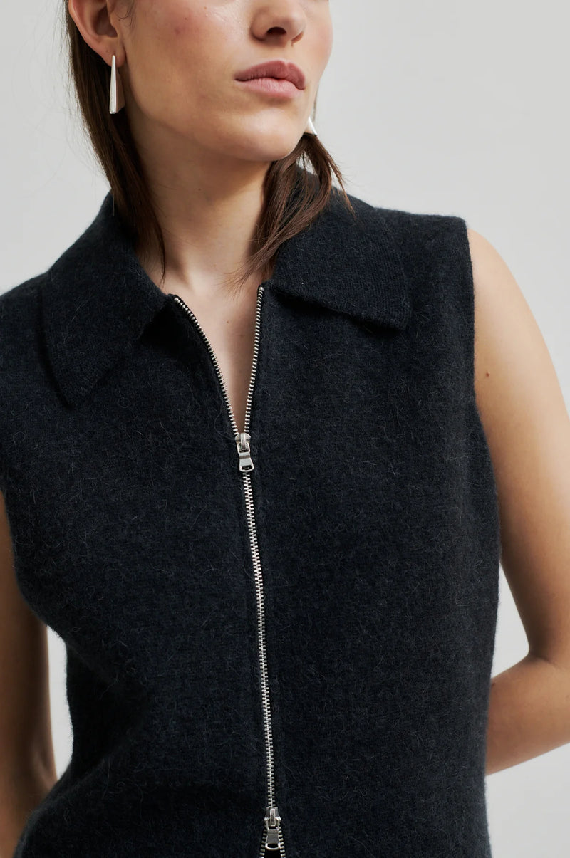 Aware Knitted Zip Waistcoat Dark Grey Melange