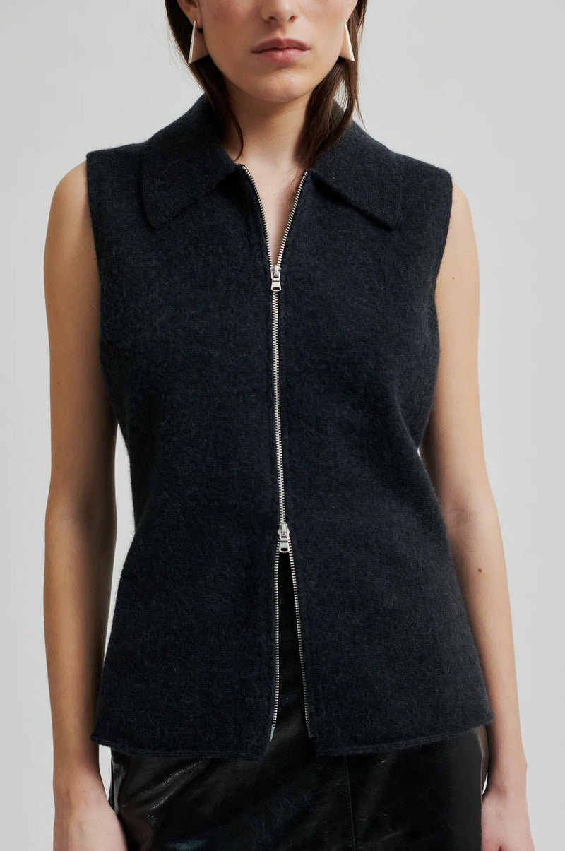 Aware Knitted Zip Waistcoat Dark Grey Melange