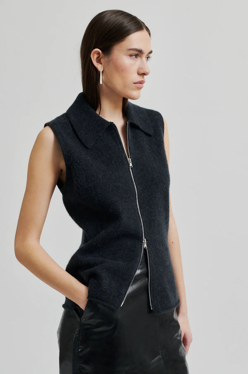 Aware Knitted Zip Waistcoat Dark Grey Melange