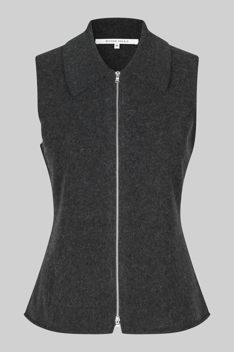 Aware Knitted Zip Waistcoat Dark Grey Melange