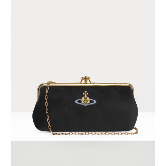 DB Velvet Frame Purse with Chain Black