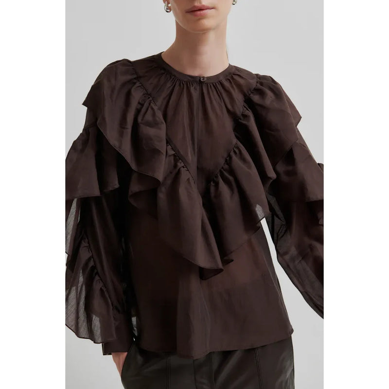 Fria Frill Blouse Plum Brown