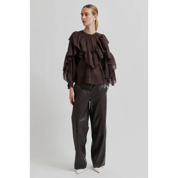 Fria Frill Blouse Plum Brown
