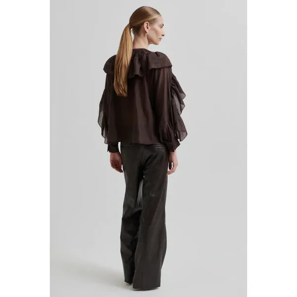 Fria Frill Blouse Plum Brown