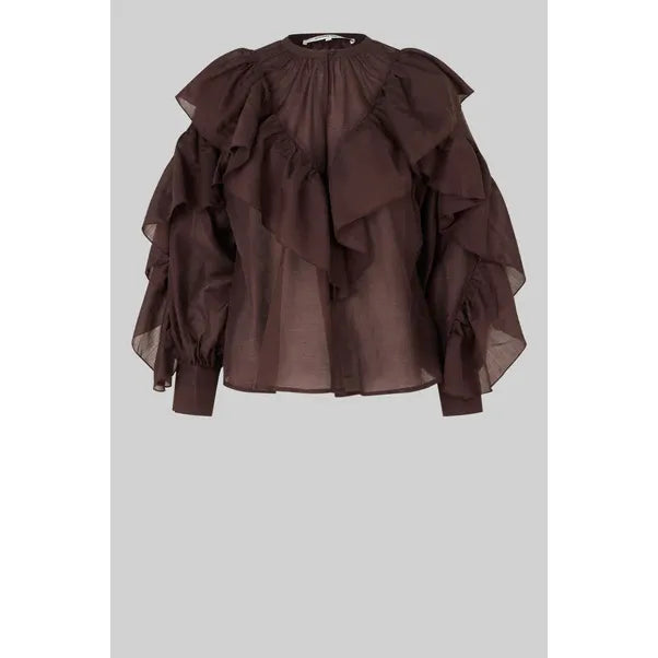 Fria Frill Blouse Plum Brown