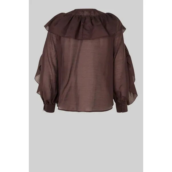 Fria Frill Blouse Plum Brown