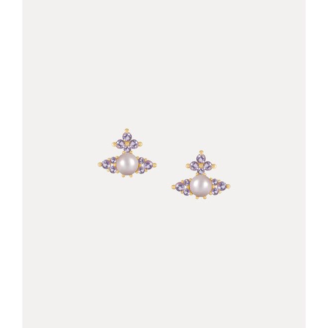 Feodora Pearl CZ Earrings Gold/Platinum Crystal