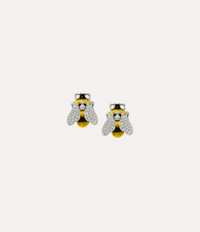 Bumble Bee Earrings Platinum/White/Crystal