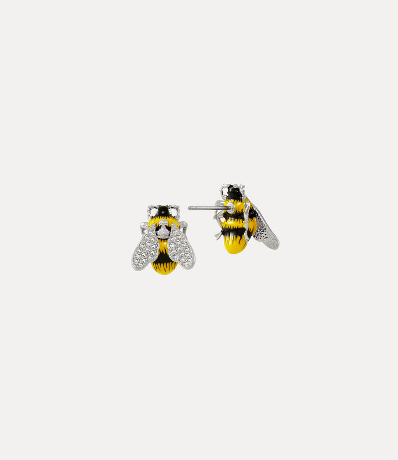 Bumble Bee Earrings Platinum/White/Crystal