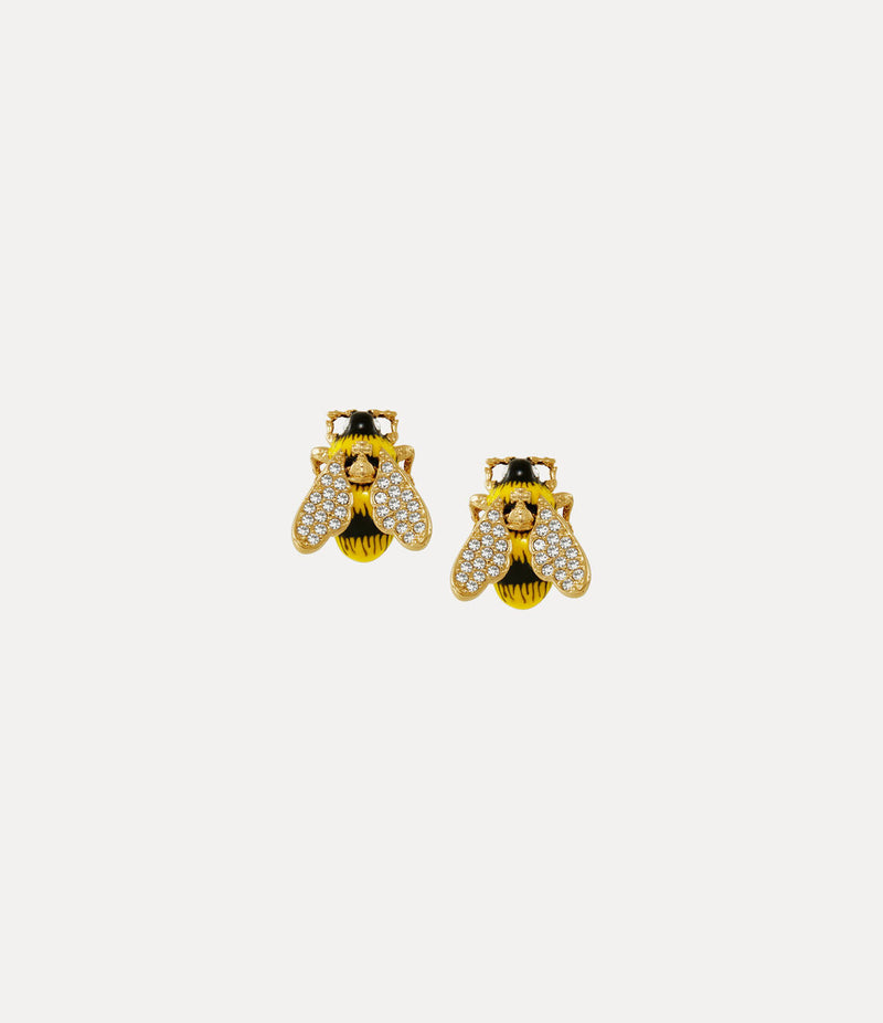 Bumble Bee Earrings Gold/White Crystal