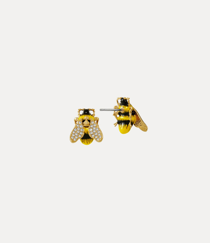 Bumble Bee Earrings Gold/White Crystal