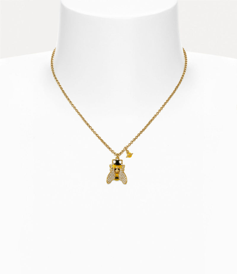 Bumble Bee Pendant Gold/White Crystal