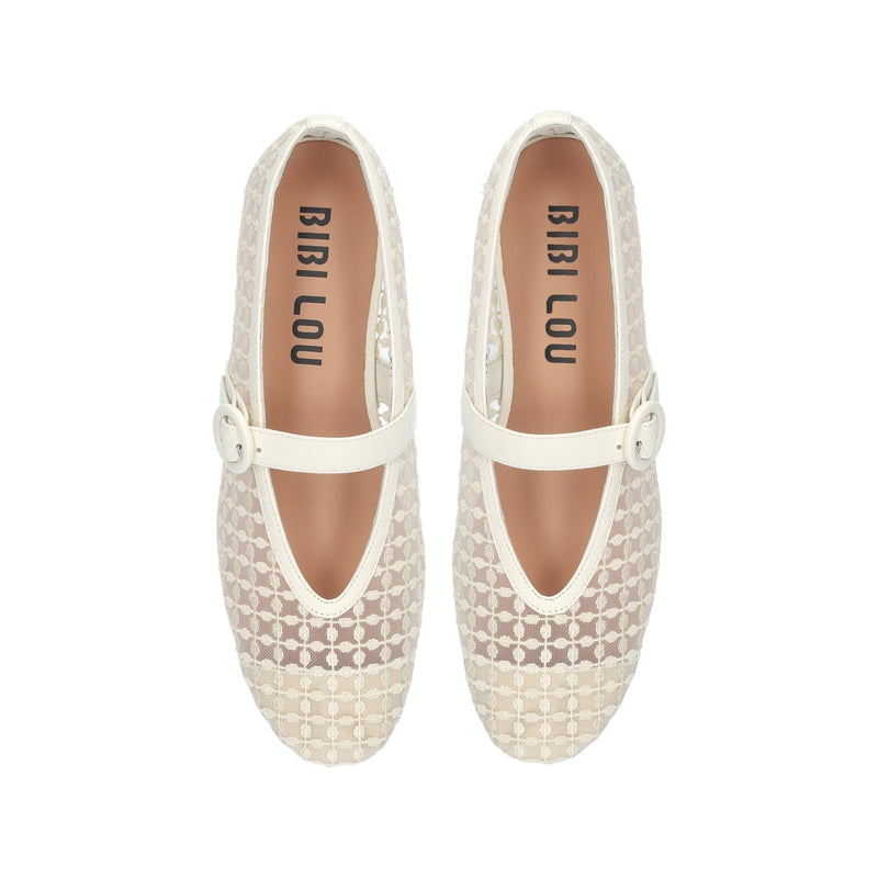 Naila Flat Mesh Ballet Pump Off White