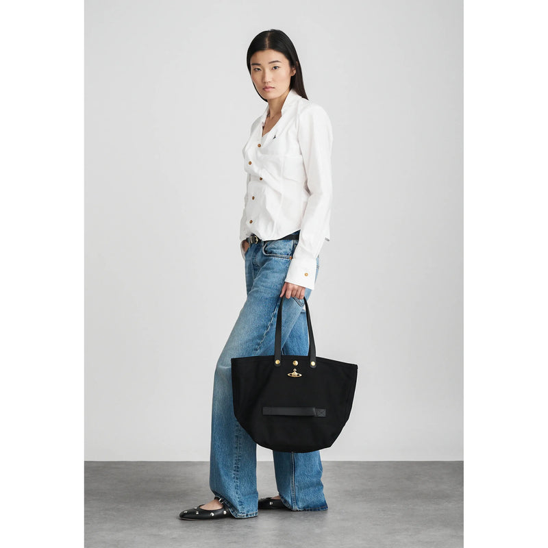 Utility Cotton Canvas Small Shopper Black