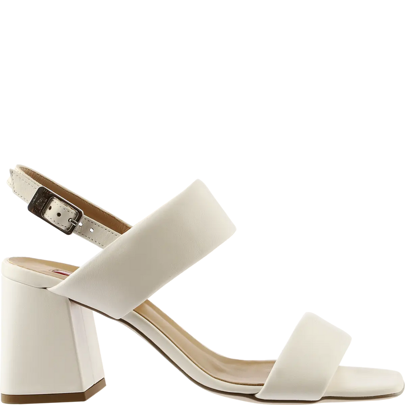 Leather Block Heel Sandals Cream