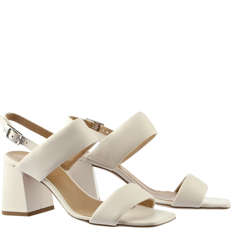 Leather Block Heel Sandals Cream