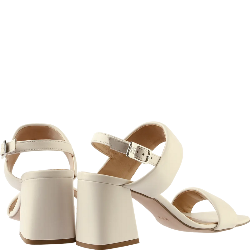 Leather Block Heel Sandals Cream