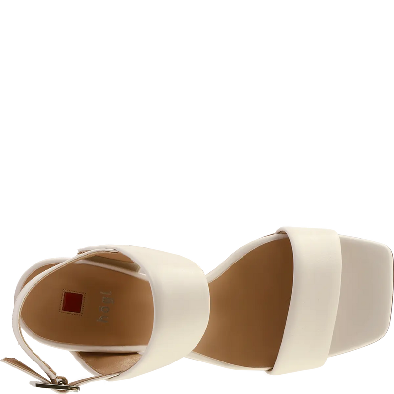 Leather Block Heel Sandals Cream