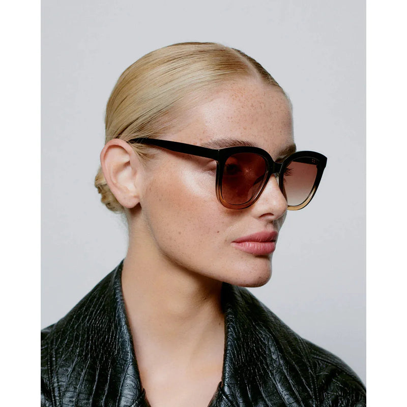 BILLY Large Round Frame Sunglasses Black/Gradient Brown