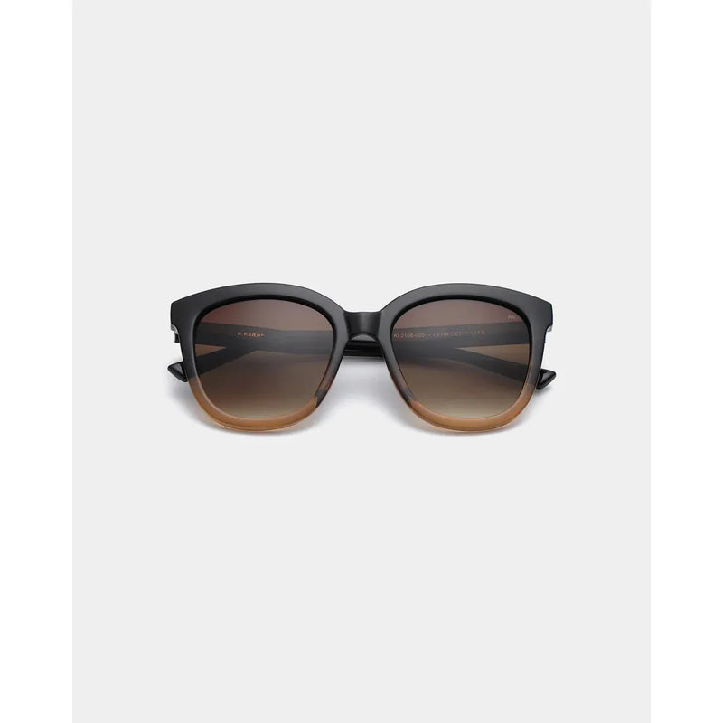 BILLY Large Round Frame Sunglasses Black/Gradient Brown