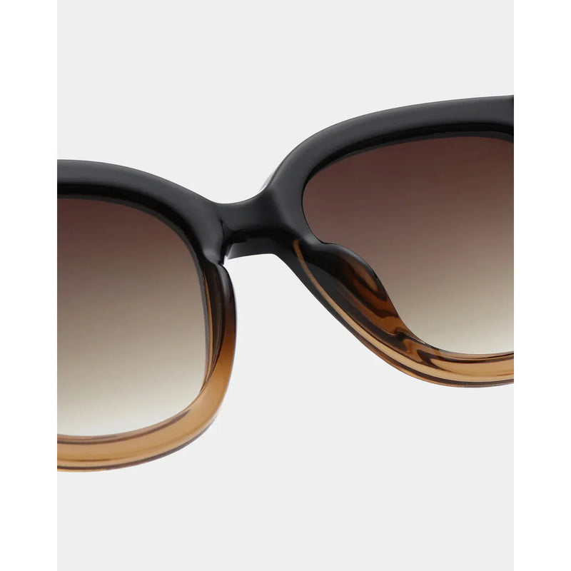 BILLY Large Round Frame Sunglasses Black/Gradient Brown