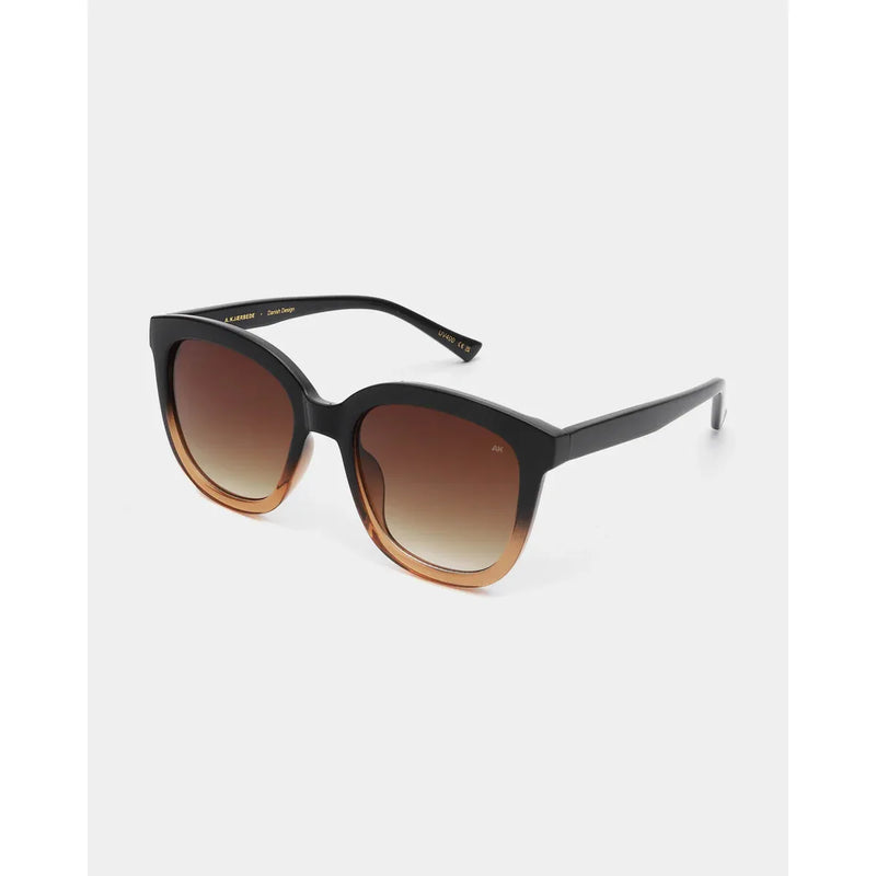 BILLY Large Round Frame Sunglasses Black/Gradient Brown