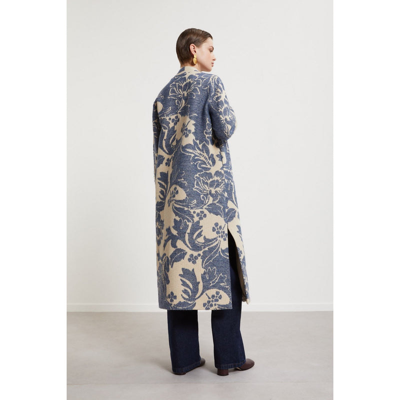 Wrap Printed Belted Coat Cream/Blue