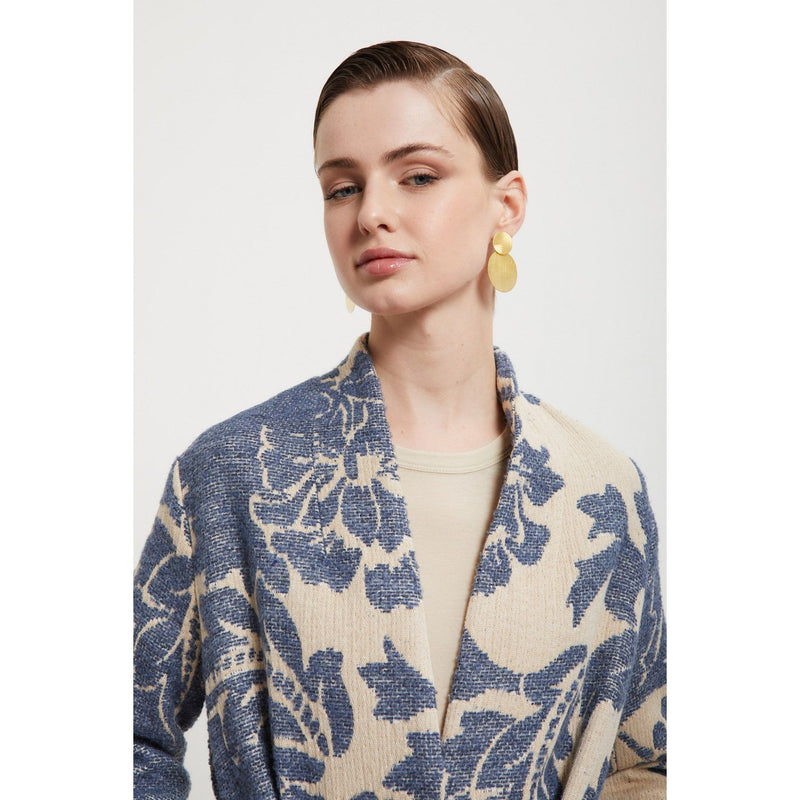 Wrap Printed Belted Coat Cream/Blue