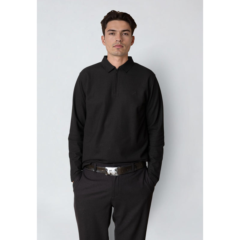 Joss Long Sleeve Cotton Polo Black