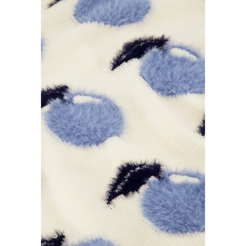 Apple Motif Fluffy Pullover Jumper White/Blue