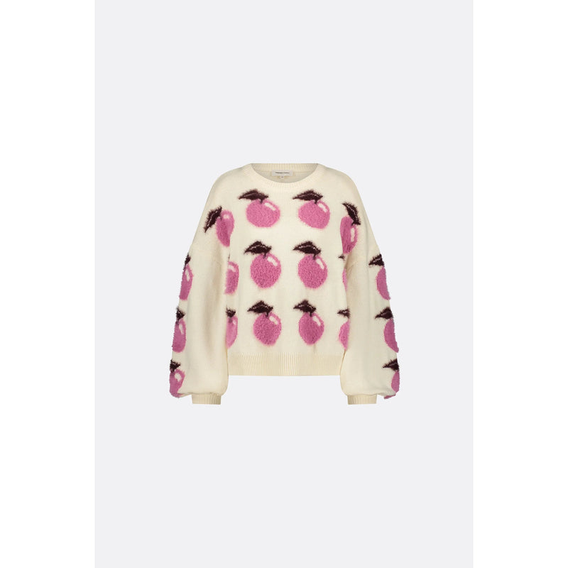 Apple Motif Fluffy Pullover Jumper White/Pink