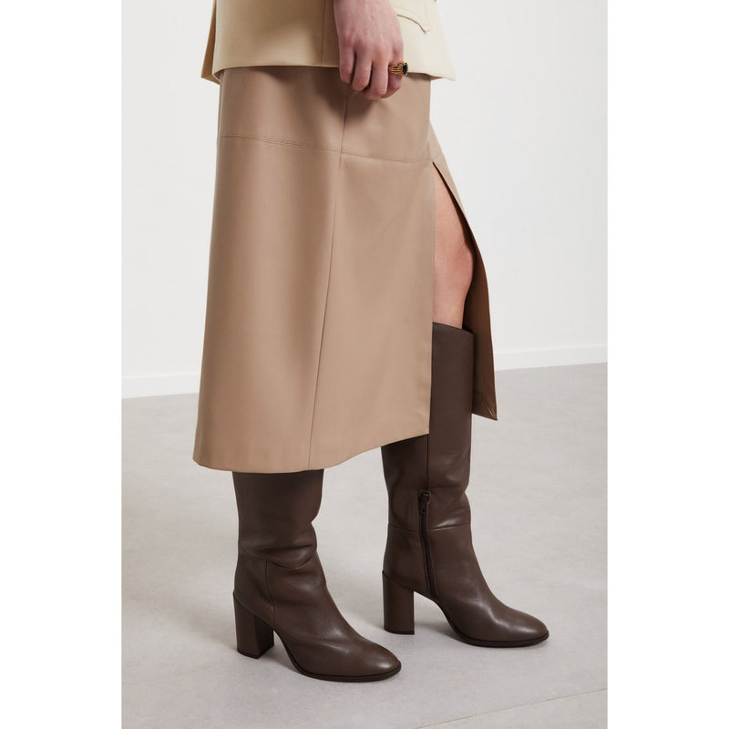 PU Midi Skirt Beige