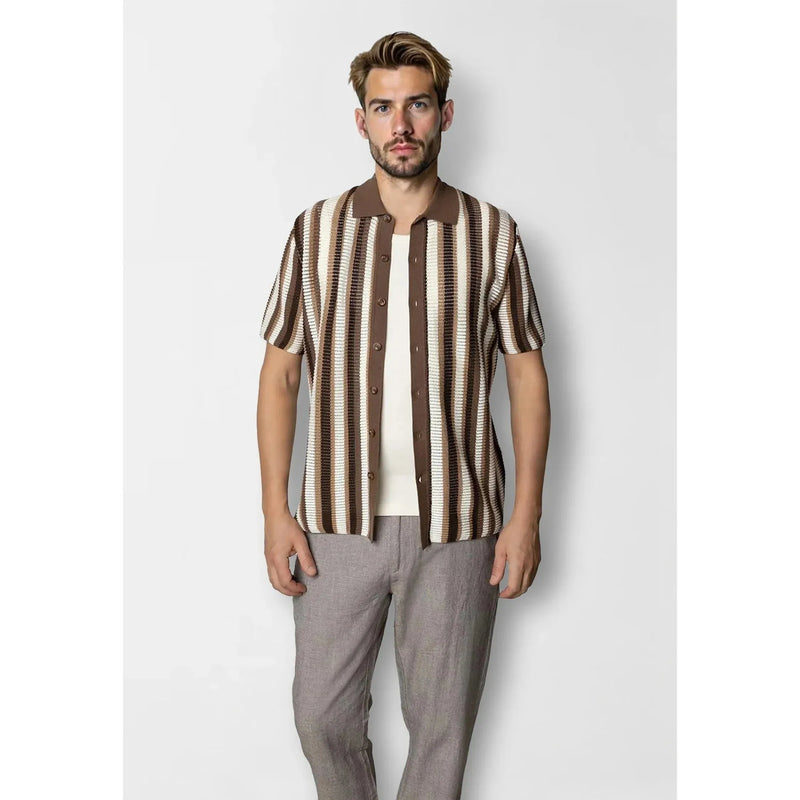 Clean Cut Copenhagen Daniel Shirt Ecru Brown Stripe
