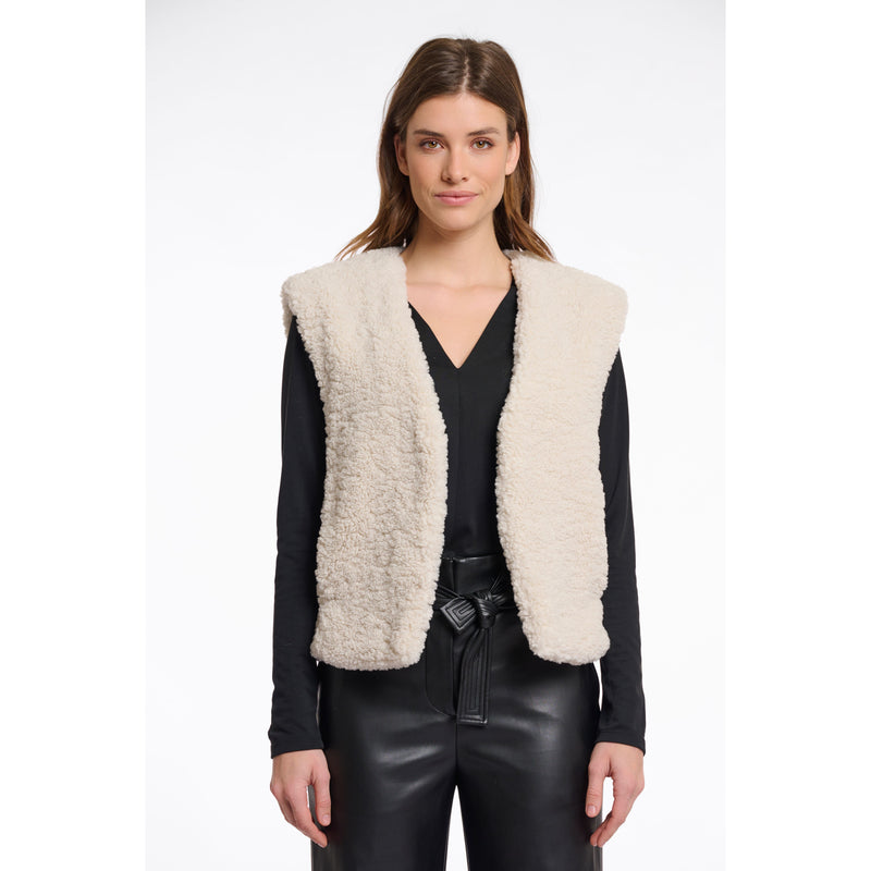 Frencie Cropped Teddy Waistcoat Ecru