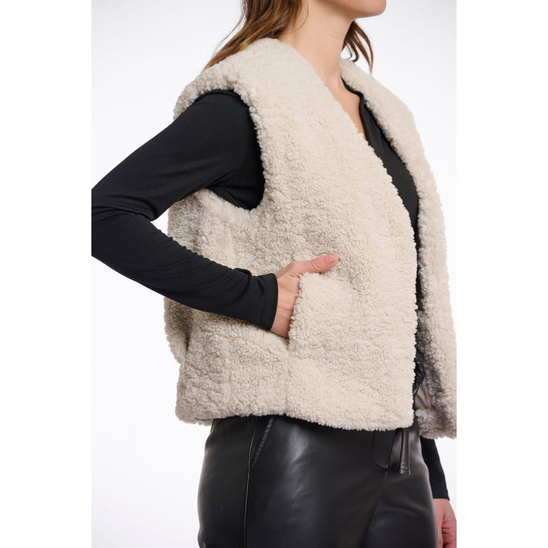 Frencie Cropped Teddy Waistcoat Ecru