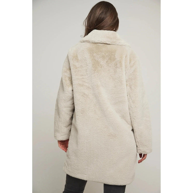 Geppe Midi Legnth Faux Fur Jacket Birch - AgathaBoutiqueLtd